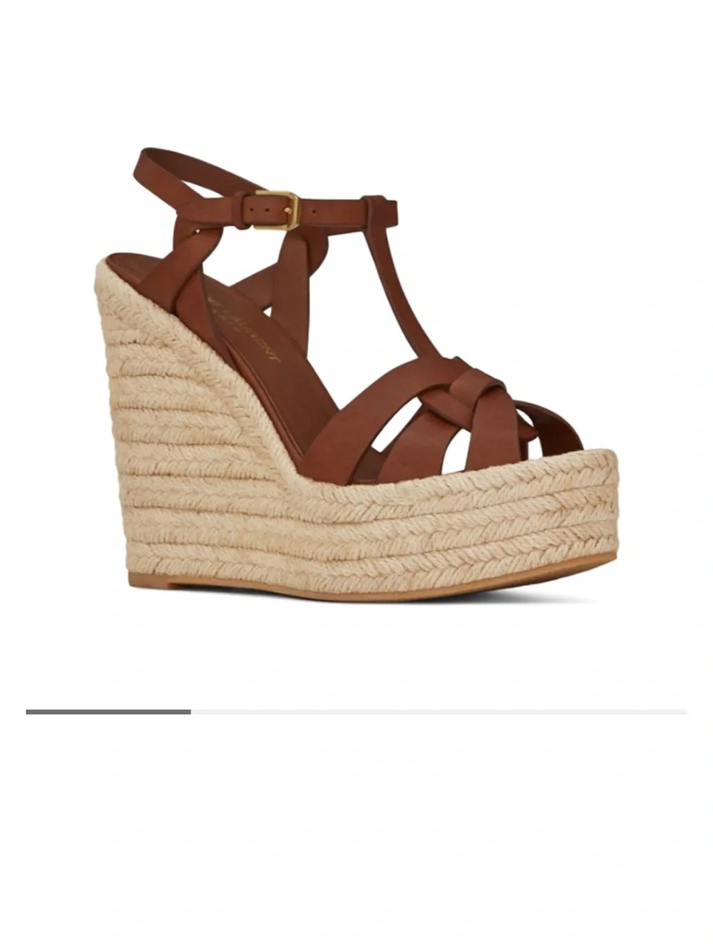 Saint Laurent Brown Leather Espadrille Wedge Sandals